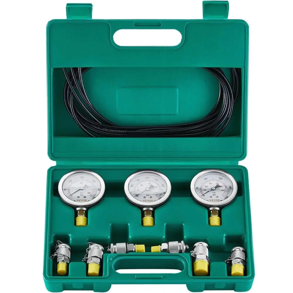 

Hydraulic Pressure Test Kit, 250/400/600bar, 3 Gauges 6 Test Couplings 3 Test Hoses, for excavator Hydraulic Test Gauge Set