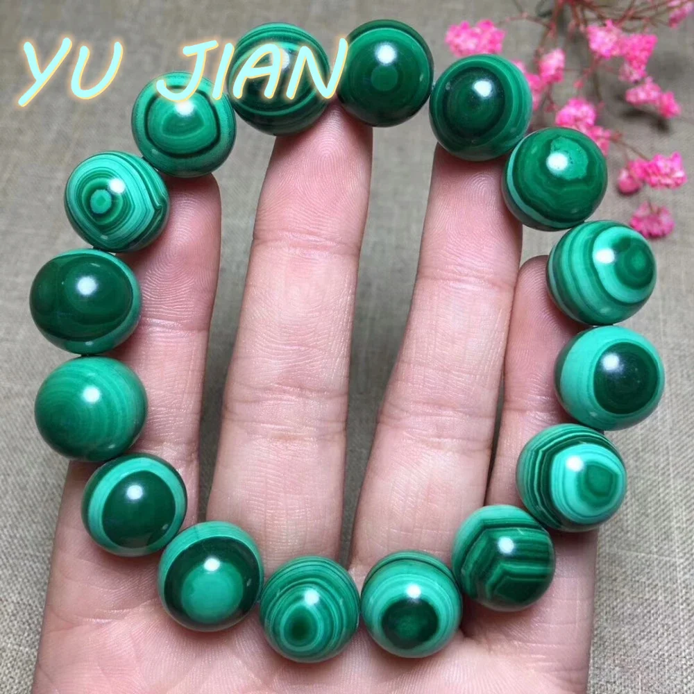 New Natural Green Malachite Chrysocolla Eye Bracelet Stretch Round Beads Woman Men Bangle Fine Jewelry Fasion Jewellery