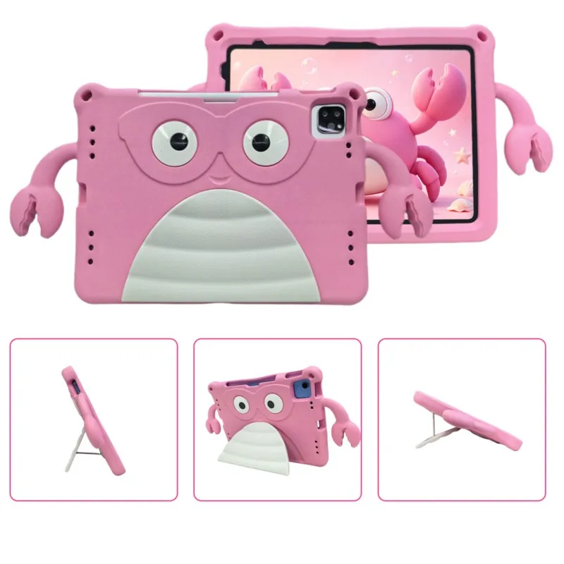 

3D Cute Crab Tablet Case For iPad Air4/5 iPad 10th Gen 10.9in 2022 Pro 11in Air6/7/8 A16/A19 M2 M3 M4 2026 EVA+PC Cover for Kids