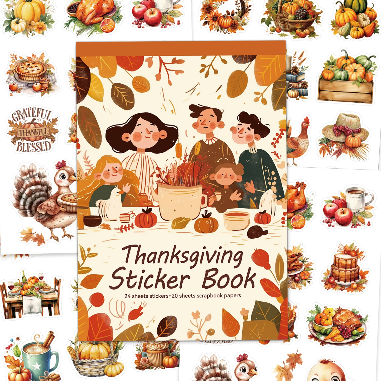 50/294PCS Thanksgiving Day Cartoon Sammelalbum Papier Aufkleber Set Kürbis Türkei Graffiti Aufkleber Festival Feier DIY Dekor