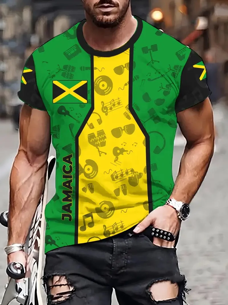 ثلاثية الأبعاد طباعة جامايكا الطائر الطنان الجرافيك تي شيرت للرجال عادية كم قصير طاقم الرقبة بلايز الرجال حجم كبير جامايكا العلم التي شيرت