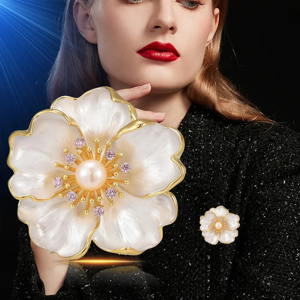 Luxury Brooch for Womens Peony Flower Brooches Pearl Zircon Inlaid Pins Fashion High Quality Jewelry Wedding Accessories Gifts