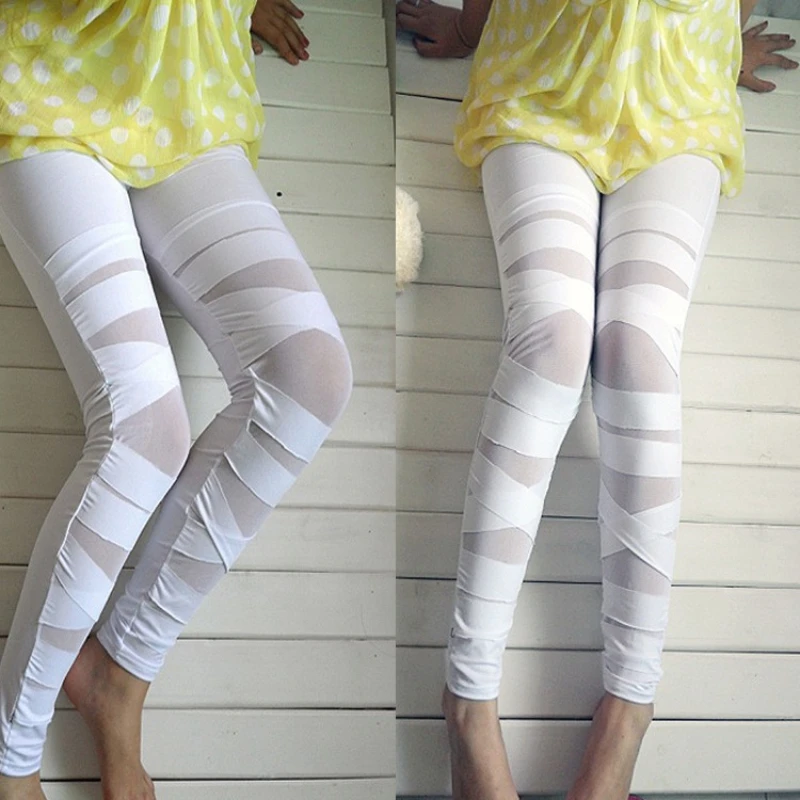 Women's Plus Size Gothic Legging Laces Black Ladies Ripped Leggings for Women Pants Mesh Bandage Leggins Lace Punk Rock Fashion