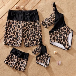 PatPat Family Matching Leopard Panel Cut Out Waist One-Shoulder One Piece Swimsuit or Swim Trunks Shorts