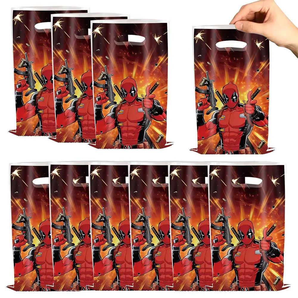 10/30 Uds. Bolsas de regalo Deadpool y Wolverine bolsas de relleno de regalo de dulces de Chocolate bolsa de recuerdo de fiesta de cumpleaños para niños con temática de Marvel