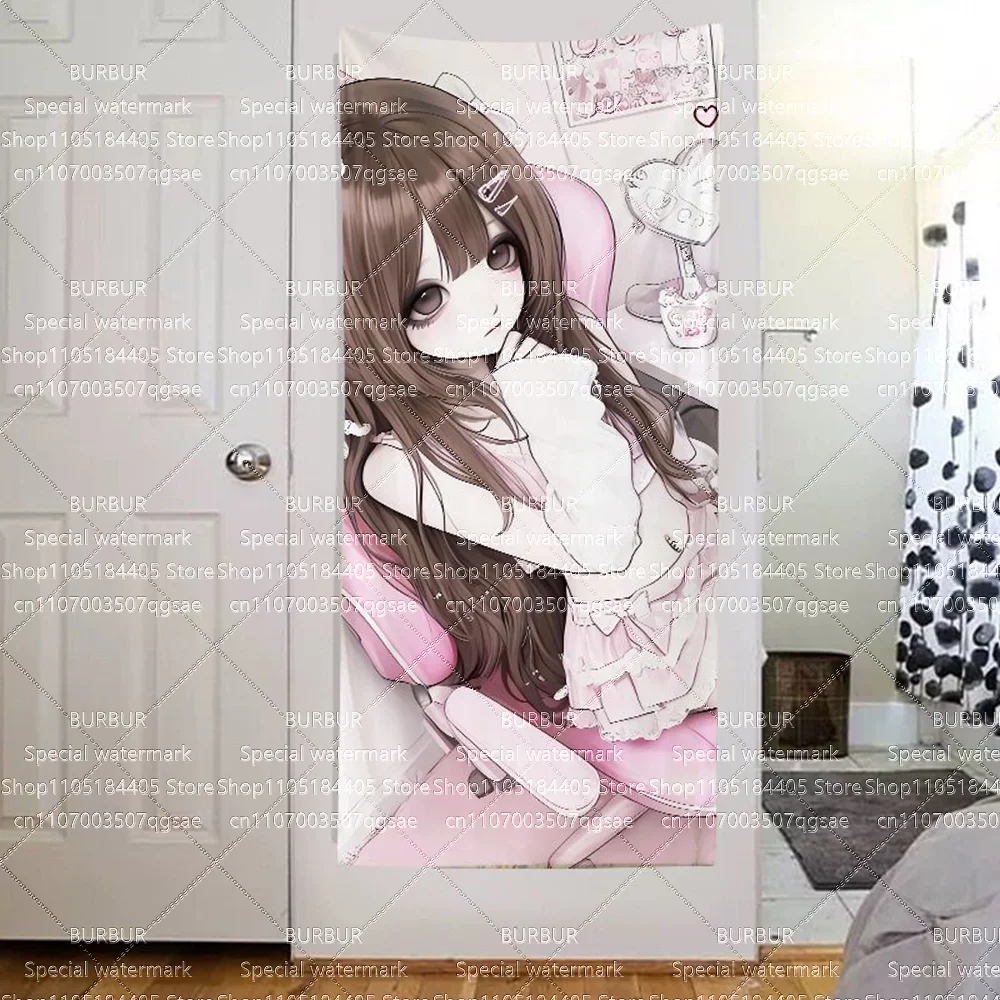 An old-fashioned girl's bedroom features a long strip hanging cloth on the wall, which serves as a decoration for taking photos
