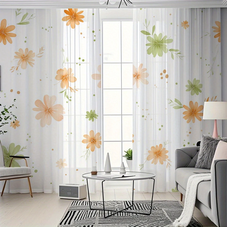 Home Decor Orange - 2개 디지털 프린트 시스루 커튼, 오렌지