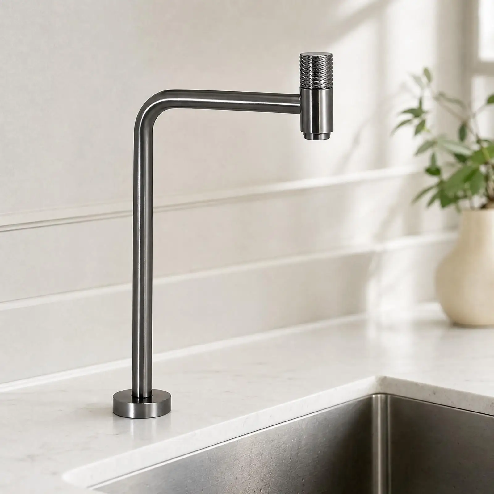 Cold Water Only Faucet Splash-Reducing 304 Stainless Steel Cold-Water Faucet Tall Angular Gooseneck Tap Aerated Long-Lasting