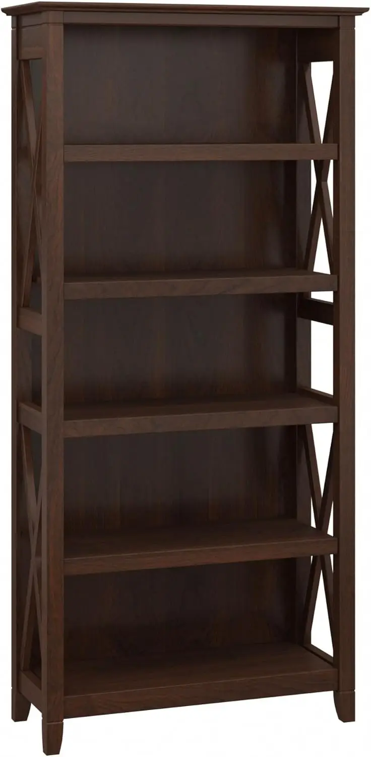 Key West Tall 5 Shelf Bookcase in Bing Cherry | Large Book Shelf, Large Bookshelf for Living Room or Office Space