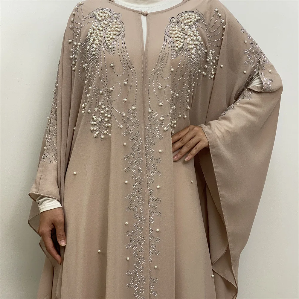 Luxury Diamond Muslim Open Abaya Cardigan Women Bat Sleeve Maxi Dresses Turkey Arab Kimono Robe Kaftan Morocco Eid Party Abayas