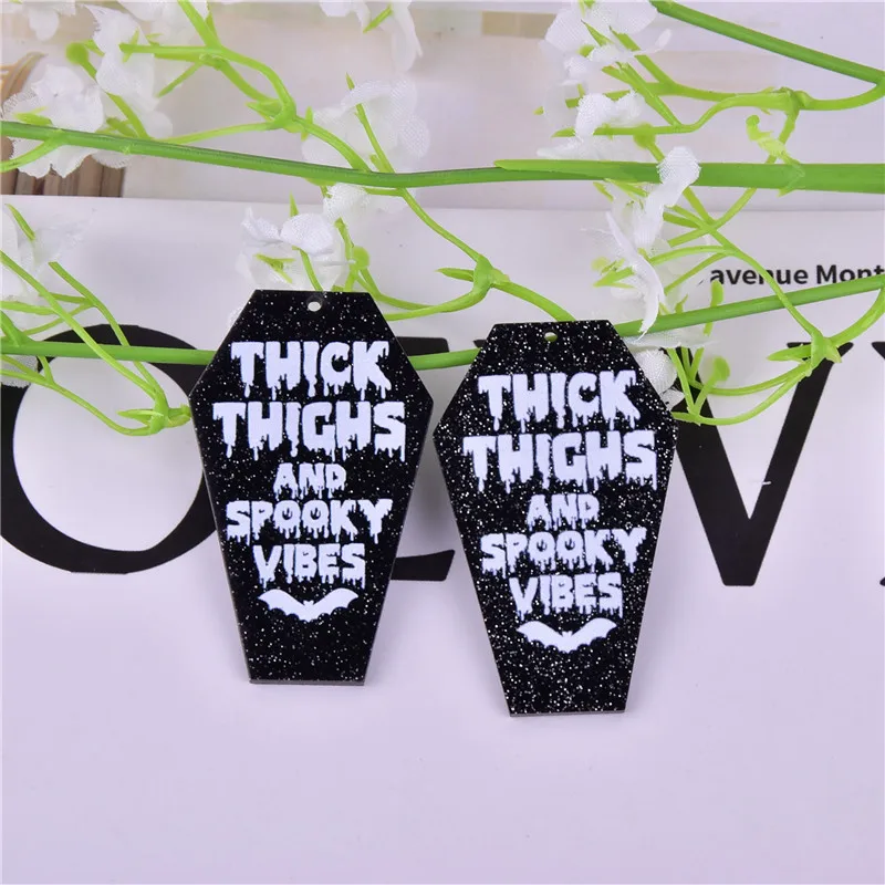 10pcs/pack Glitter Thick Thighs And Spooky Vibes halloween Arcylic Charms for  Dangel Earring DIY  Jewelry Making Bulk Wholesale