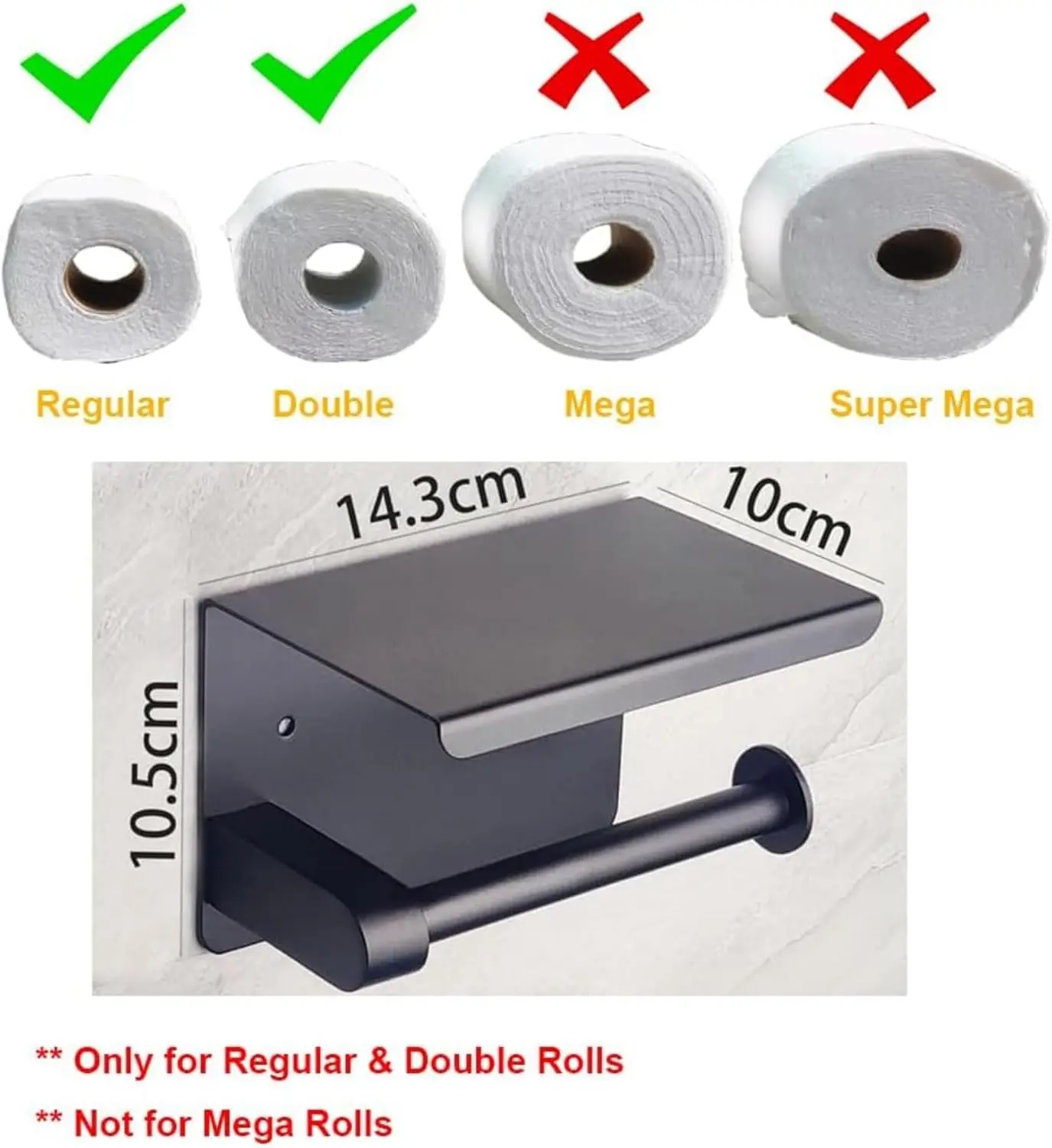 Toilet Paper Holder with Phone Shelf, Wall Mounted Stainless Steel Tissue Dispenser, Bathroom Single Roll Toilet Paper Holder view 6