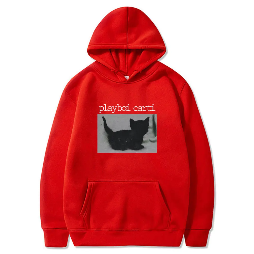 Sudadera con capucha Playboi Carti para hombre y mujer, ropa de calle con estampado de gato negro, rapero de gran tamaño, estilo Hip Hop, a la moda