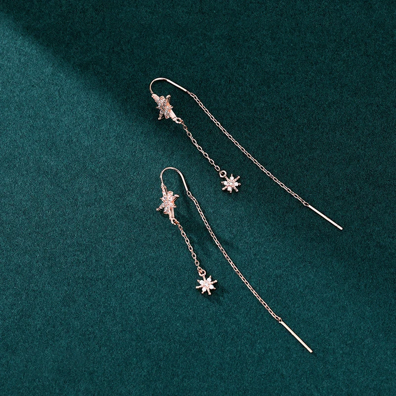 Long Tassel Octagonal Star Earrings 925 Sterling Silver Sparkling Star Temperament Ear Buckle Fashionable Jewelry Gift
