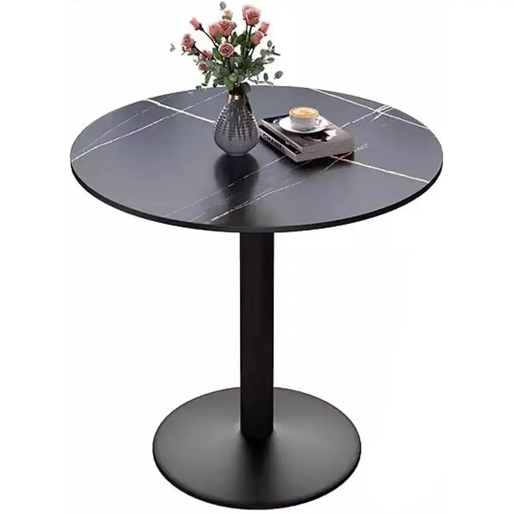 

Round Dining Table, MD Top & Matte Black Iron Pedestal Base Accent Table -Century Caé Table, Kitchen Dining Room urniture