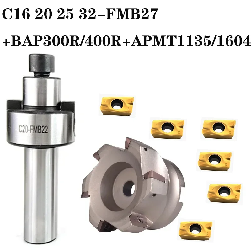 

C16 C20 C25 C32 FMB27 Face Milling Cutter Straight Shank FMB Tool Holder+1PCS BAP 300R 400R Milling Cutter Head+10 APMT1135/1604