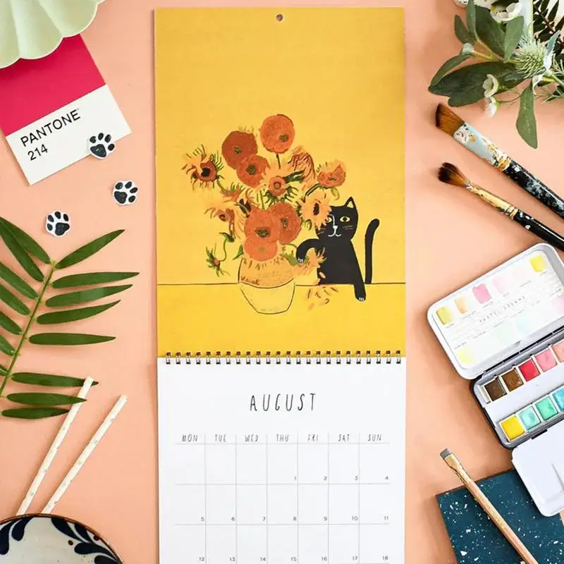 Cat Art Wall Calendar 2024 Calendar Planner From Jan to Dec Novelty 12 Month Easy Planning Wall Calendars Creative Gifts for Cat