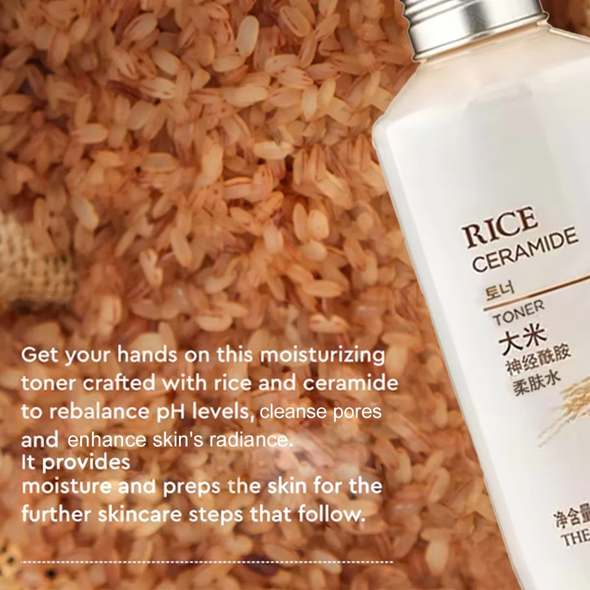 THE FACE SHOP Rice Ceramide Moisturizing Toner 150ml,High-Fluidity Toner,Liquid Formula,Non-Greasy,Korean Skincare,Korean Makeup