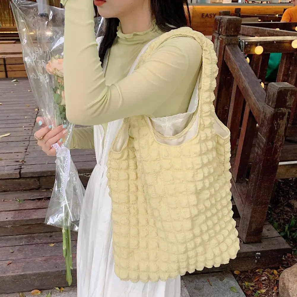 Women Cloud Bubbles Shoulder Bag Soft Cloth Handle Storage Women Shoulder Tote Bag Cute Handbag Tote Light Canvas Shopping Bags