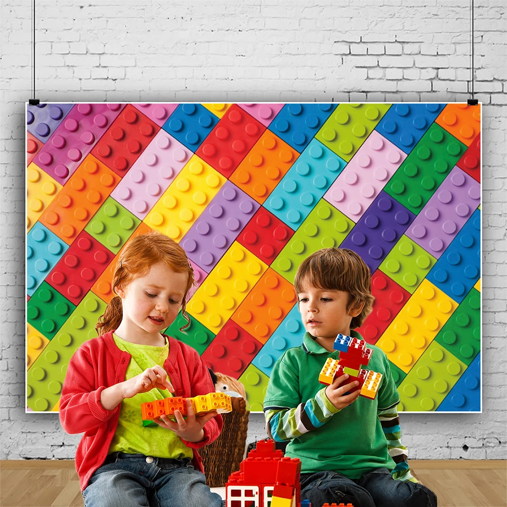 Custom Building Blocks Colorful Birthday Photography Backgrounds Computer Print Party Photo Decorations Photographic Backgrounds