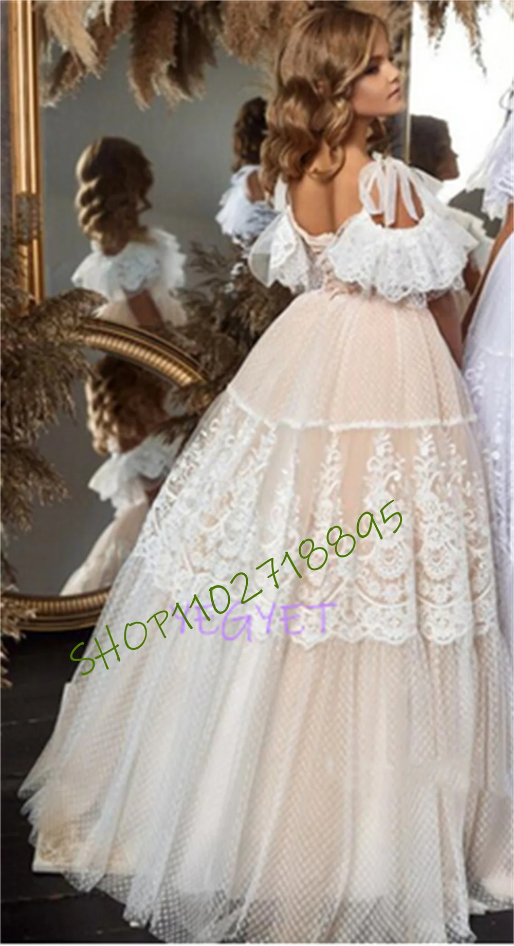 Zarte weiße Spitze Tüll Kleid Prinzessin Blumen mädchen Kleid für Hochzeit Korsett zurück lange Erstkommunion Kleid Festzug Kleid