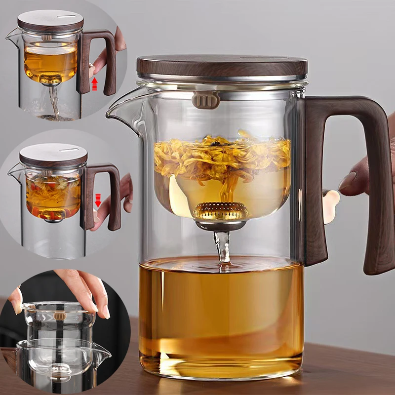 800/720/600/520ml Glass Teapot Kettle Infuser Tea pot Water Separation Inner Magnet One Click Magnetic Switch Tea Filtration