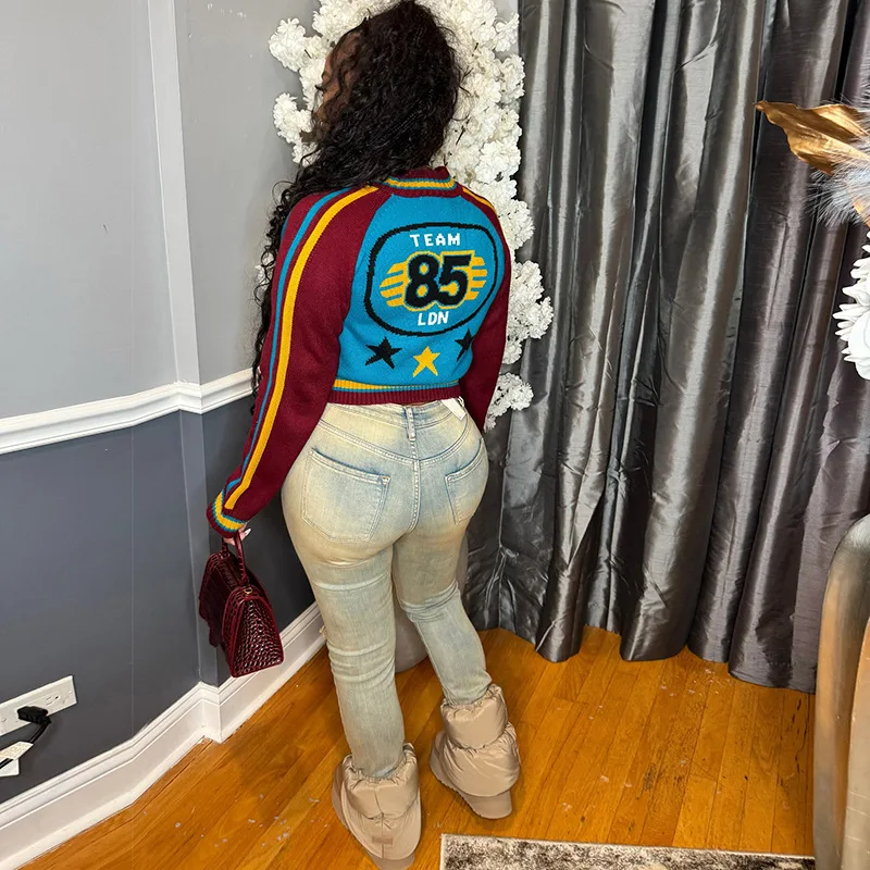 

Вязаные крючком цветные лоскутные вязаные куртки женские с круглым вырезом и длинными рукавами на молнии свитер кардиганы повседневные теплые уличные пальто