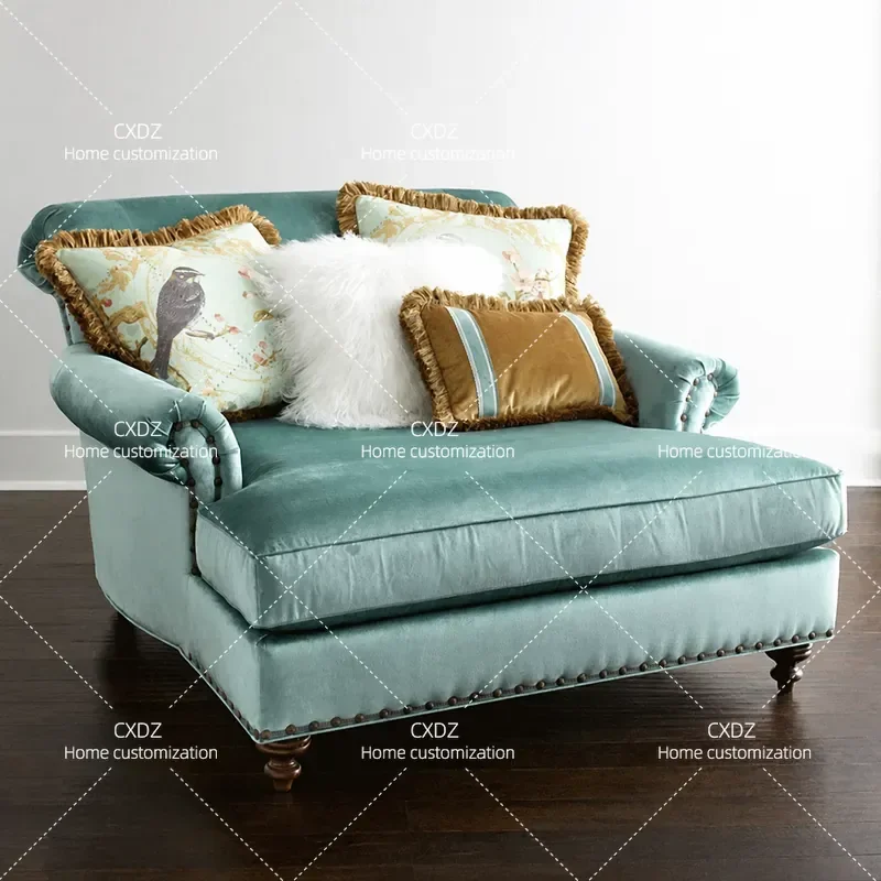 Antique Recliner Chaise Lounge Sofa Rural Fabric Single Leisure Chair Comfortable Couch for Living Room Bedroom Relaxation