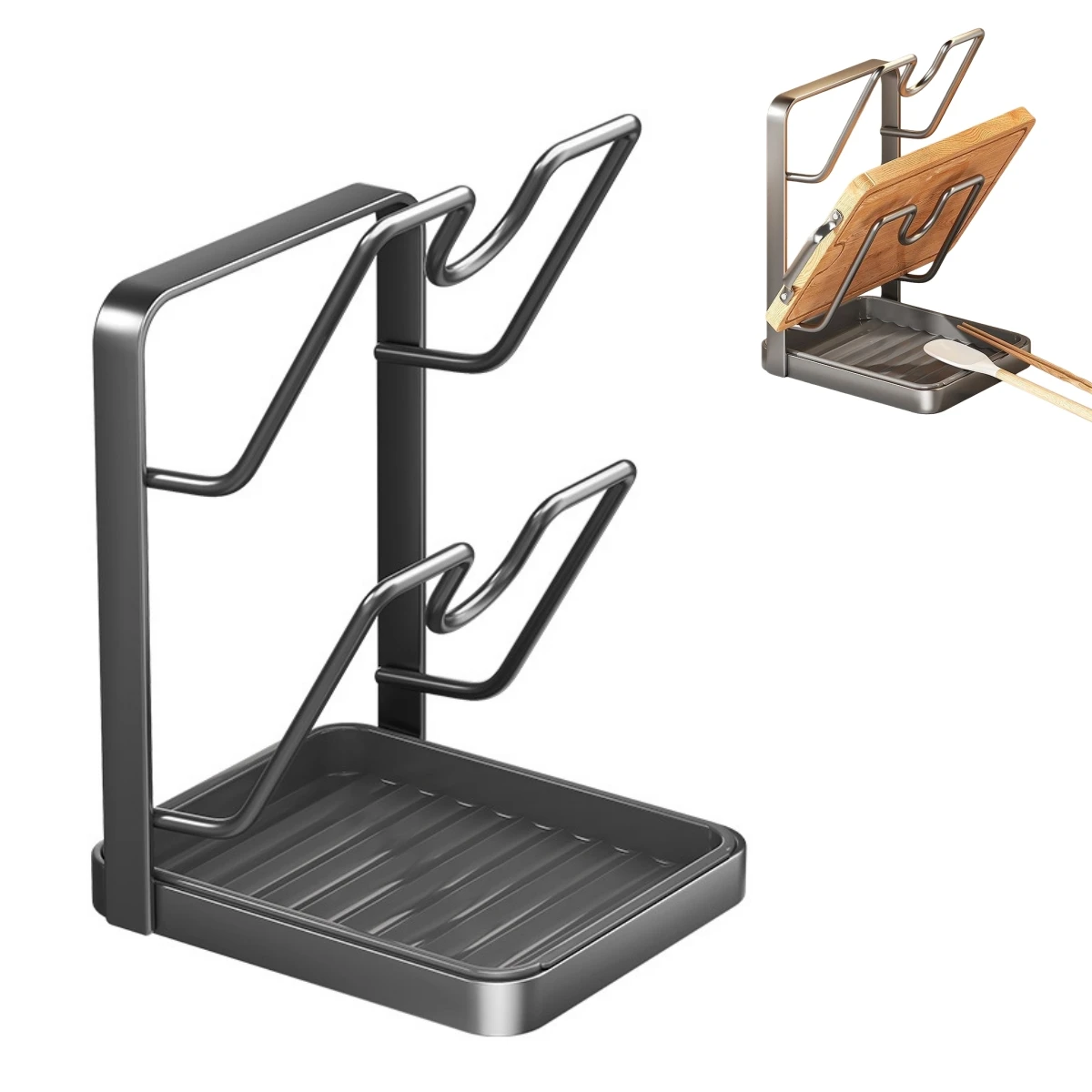 For Kitchen Countertop Pot Lid Holder with Spoon Rest for Organizing Cooking Utensils and Lids in a Compact and Functional Way