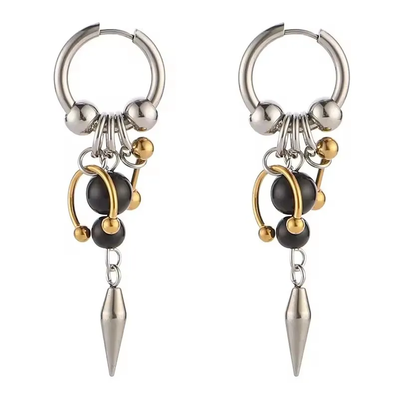 A Pair Punk Y2K Spike Rivet Ball Pearl Hoop Earrings for Women Stainless Steel Pointed Drop Earrings Gothic Hip Hop Jewelry Gift