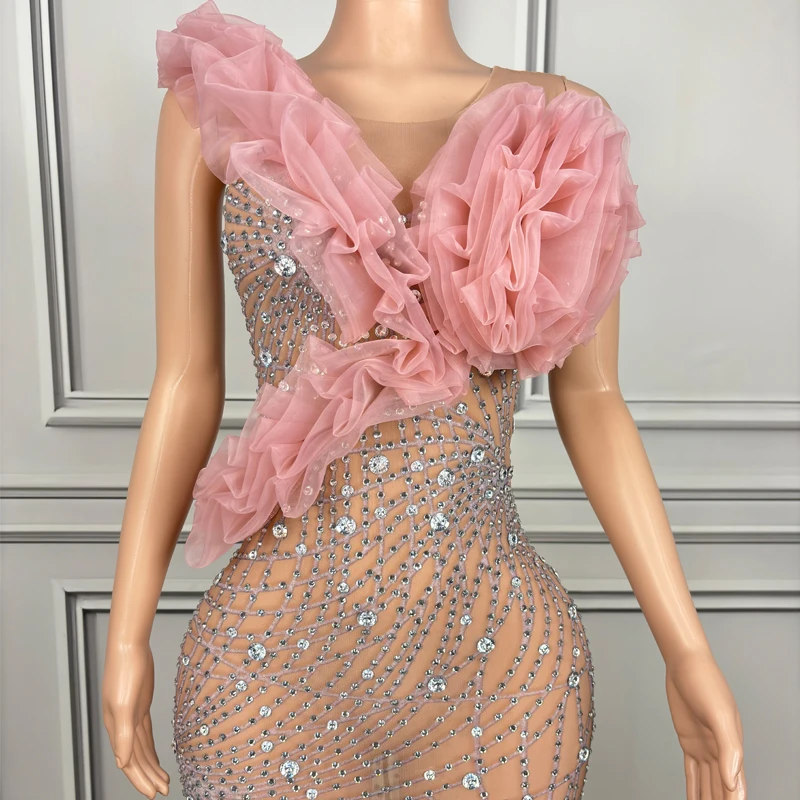 Robe de Soirée Rose en Maille avec Strass pour Femme, Tenue de Spectacle, XS8235