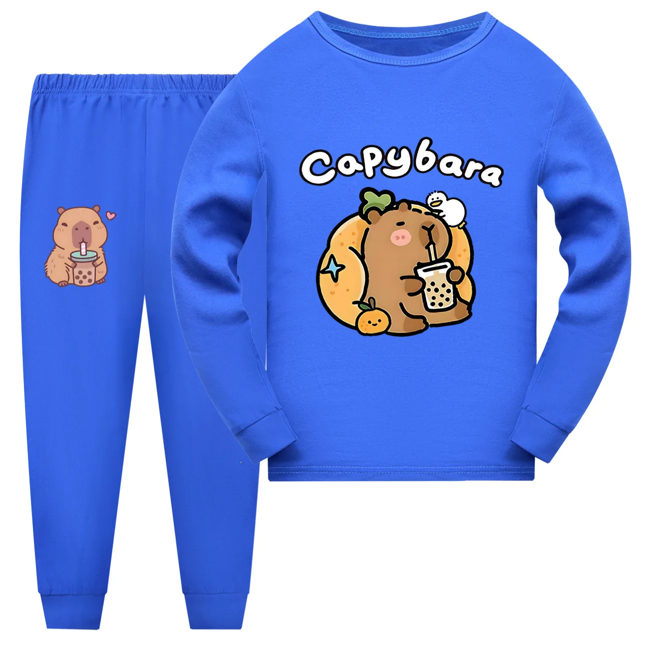 

Костюм-футболка с принтом капибары для девочек, детские осенне-зимние хлопковые топы + шорты, комплекты брюк, пижамы, домашняя одежда, спортивные костюмы