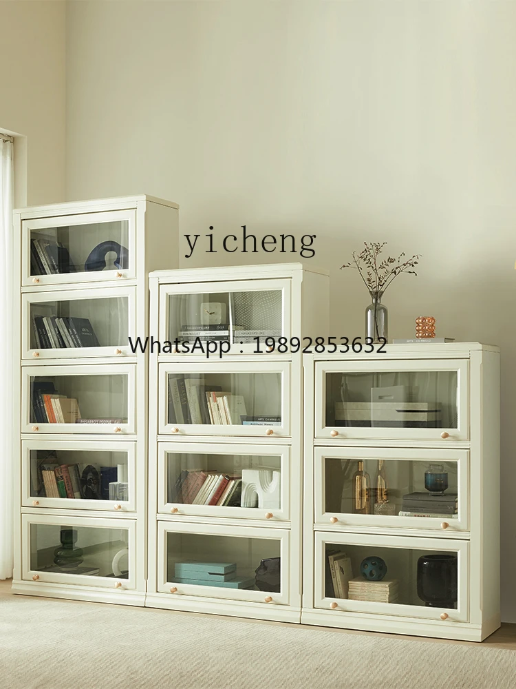 ZZ XL Bookcase White Glass Door Combination Modern Bookshelf Floor Children Storage Cabinet Solid Wood - view 2