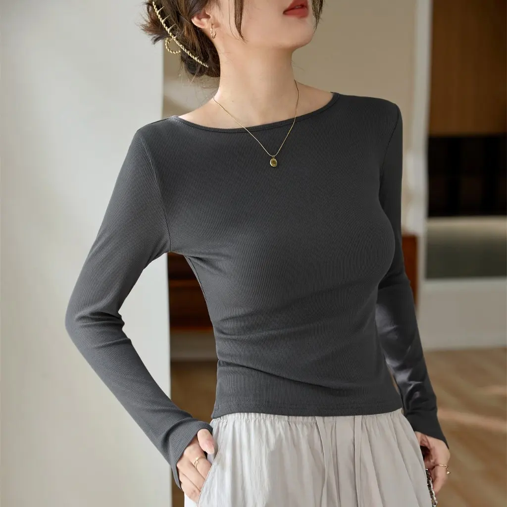 

Women's Slim Fit Long-Sleeved T-Shirt Small round Neck High-Quality Select Inner Layering Shirt for Autumn