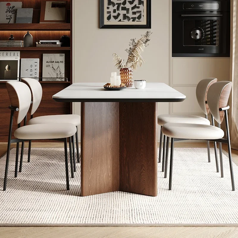 Slate dining table, household small apartment walnut color antique living room table