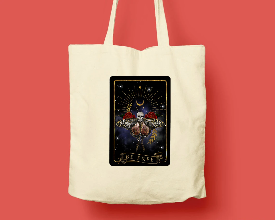 be free tarot card tote bag Gothic women dead moth witch shopping bag