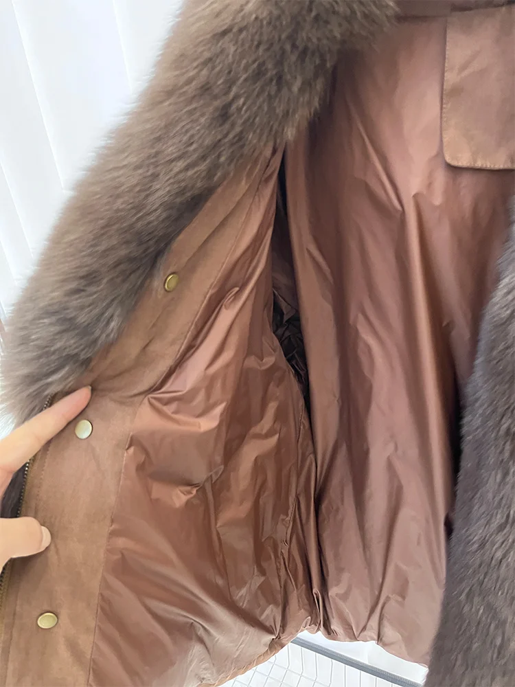 Winter Warm Women Real Natural Fox Fur Collar Goose Down Jackets Puffer Jackets Thick Female Streetwear Coats Outwear