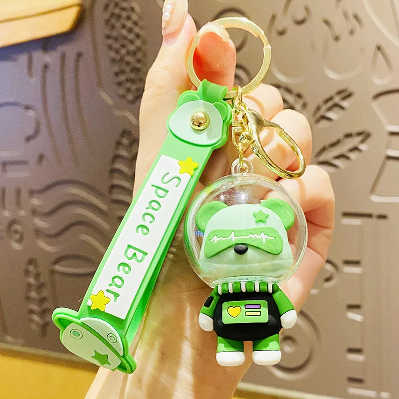 Cartoon Heart Space Bear Doll Key Chain Pendant Cool Vacuum Oxygen Mask Electromagnetic Wave Jupiter Explore Bear Keyring Gift