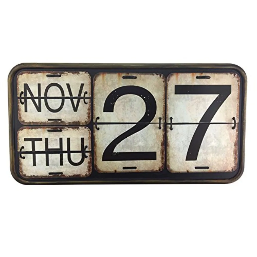

Home Metal Wall Calendar Shabby Chic Perpetual Flip Calendar for Office Bar Decoration Square Shape Distressed Finish Wall Hang