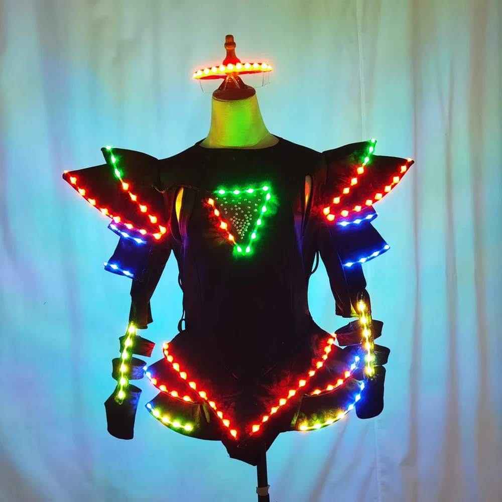LED تنورة متوهجة فستان تأثيري حلي ملونة سيمفونية سلسلة بذلة النساء DS كرنفال حفلة بار ملهى ليلي مرحلة الأداء