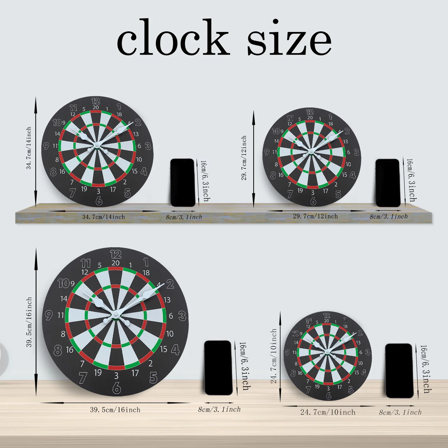 Personalized Dart Target Pattern Wooden Wall Clock for Living Room, Bedroom, Kitchen, Home Decoration, Silent Quartz Clock, Holiday Gift, 10 Inches,
