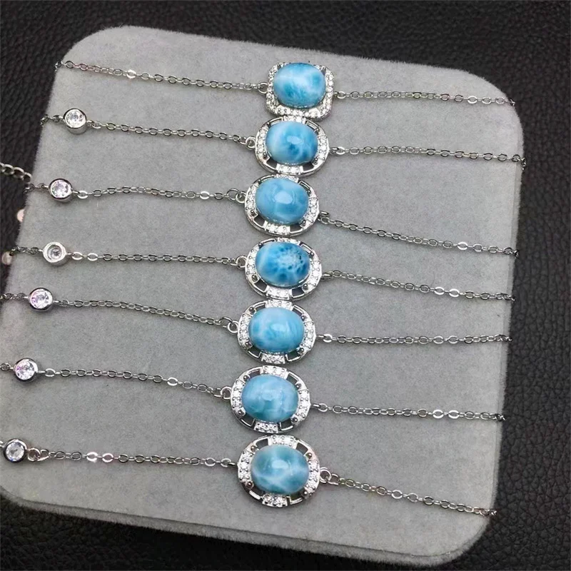 S925 Natural Larimar Bracelet String Charms Fashion Personalized Men Women Gemstone Jewelry Lovers Gift 1PCS