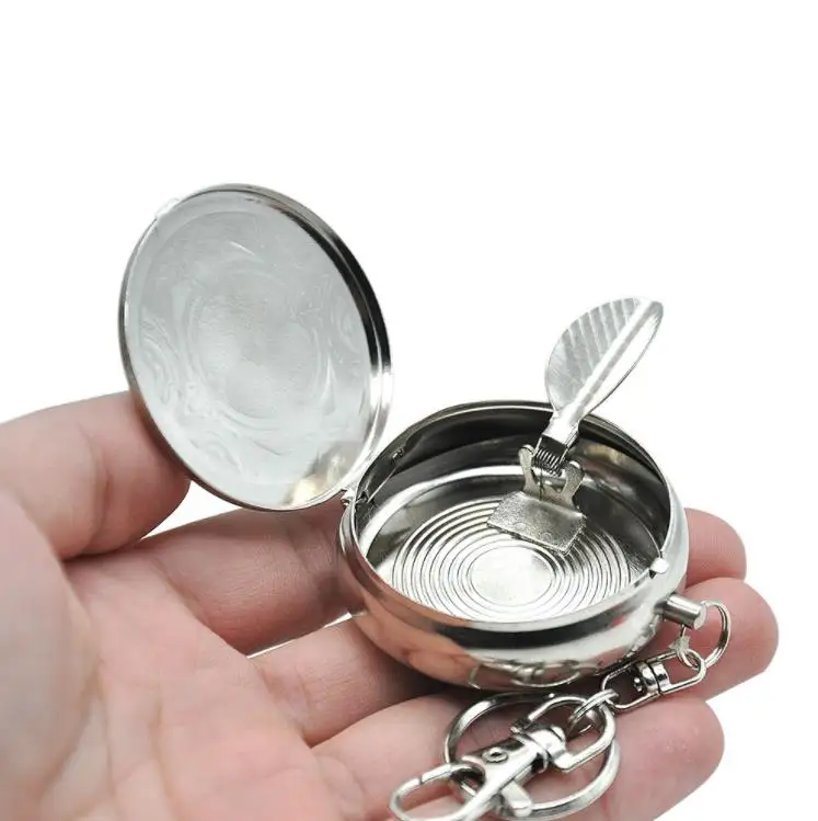 

100pcs New Portable Pocket Stainless Steel Round Cigarette Ashtray Key Chain With Keychain Ring DHL Fedex Free shipping SN2303