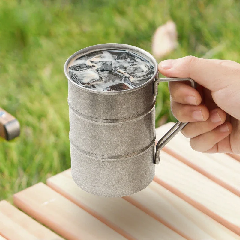 Retro Old Stainless Steel Coffee Water Cup Industrial Style Oil Barrel Mug Outdoor Camping Picnic Beer Mug Drinking Utensils