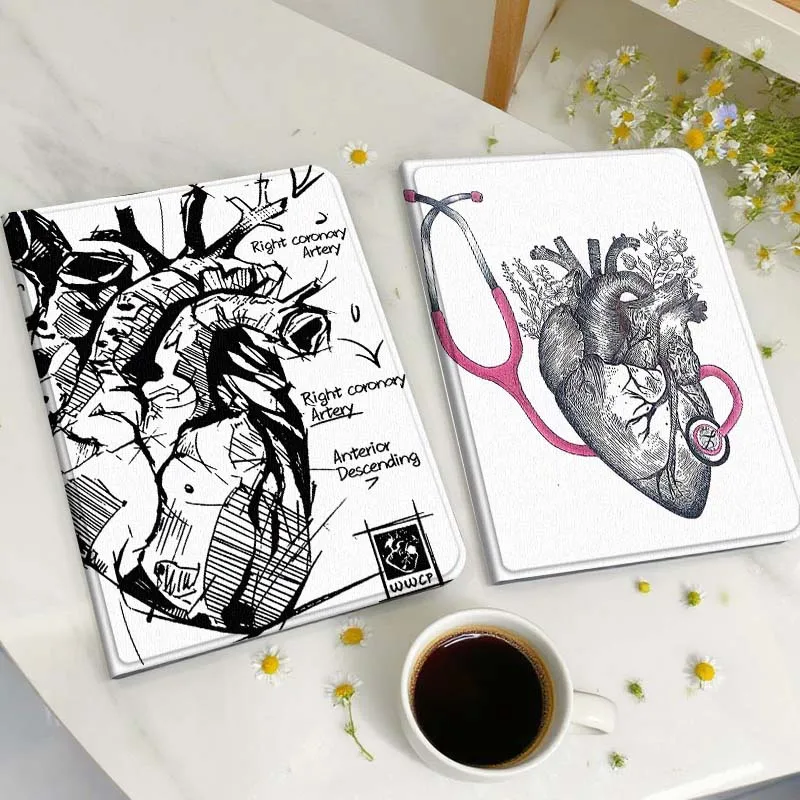 

Cartoon Human Heart Sketch Tablet Case For Huawei Honor MatePad MediaPad Air 5 6 7 11 V6 V7 V8 V9 X9 X8 T10 T10s C5e T5 Gift
