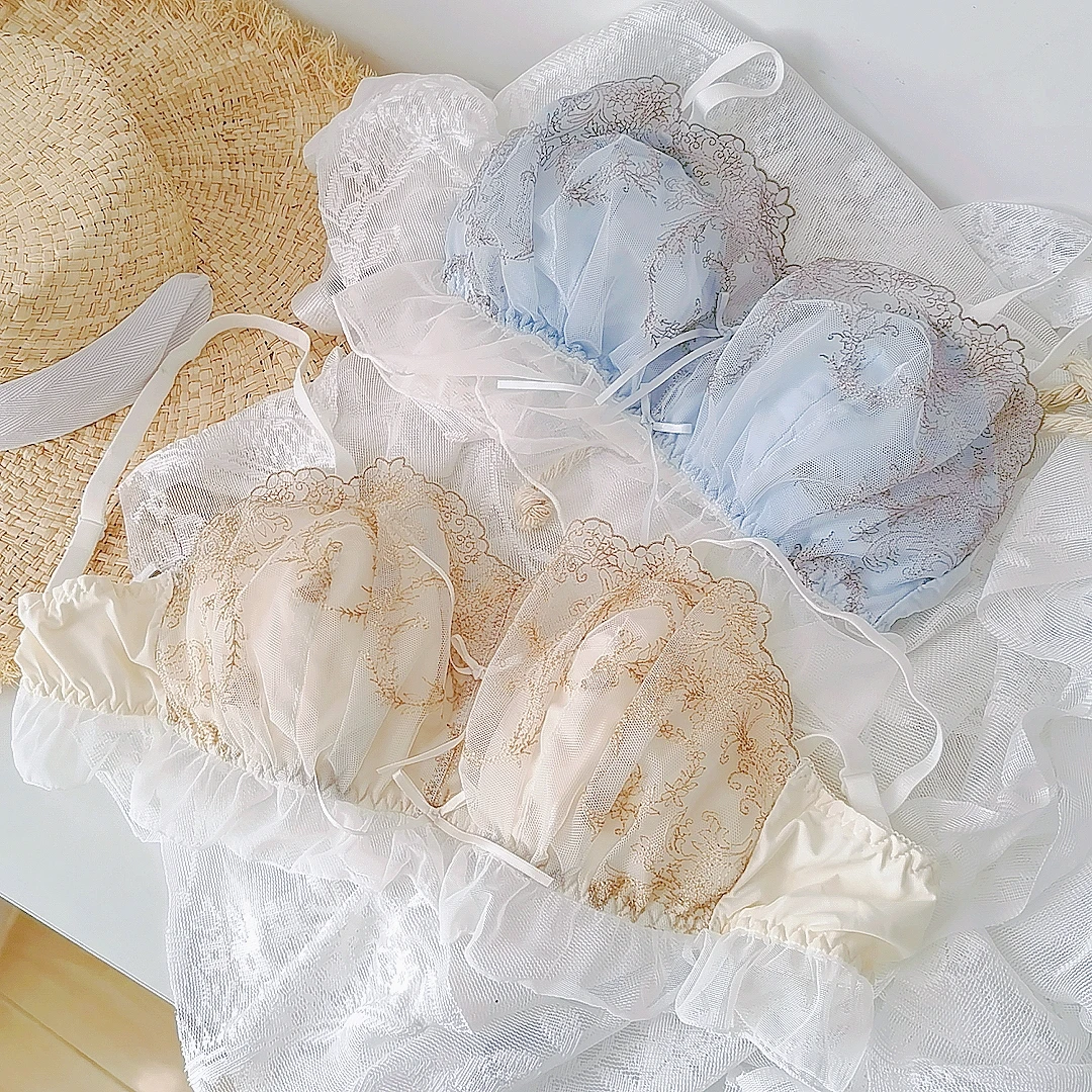 Comfortable Bra Set Without Steel Rims Women's Lolita Lingerie Sweet Japanese Lace Edged Triangular Cup