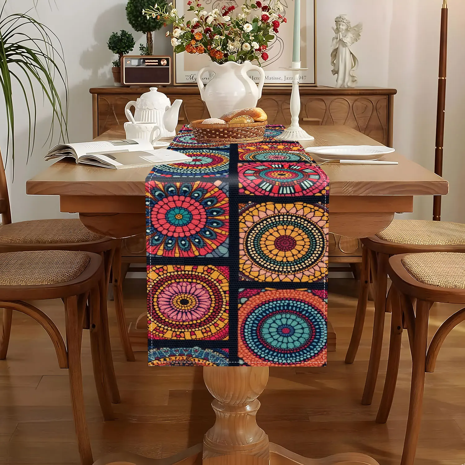 1 Piece of Bohemian Mandala-Themed Table Runner, Decorated with Colorful Mandala Patterns, Suitable for Bohemian-Style Decoration and Personalized Spaces