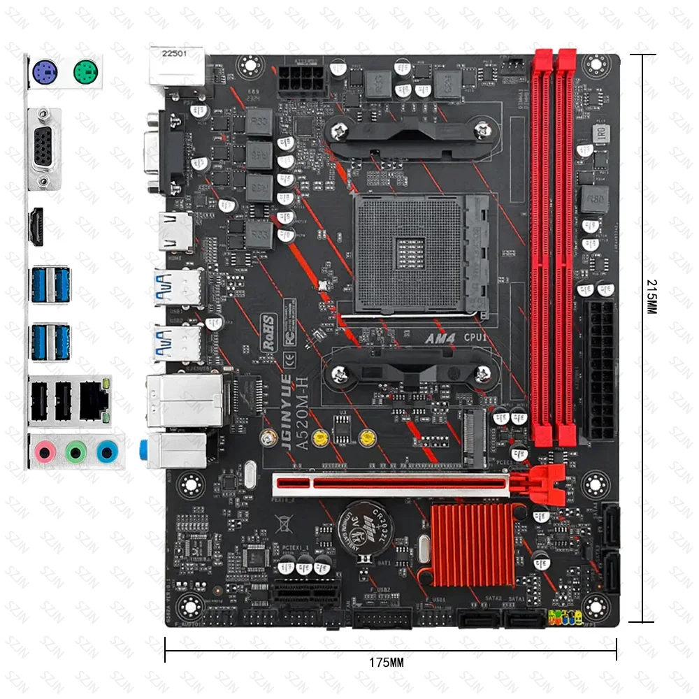 JGINYUE A520M اللوحة الأم وحدة المعالجة المركزية مجموعة AM4 Ryzen كيت مع معالج ثنائي القناة DDR4 3200MHz برودة دعم M.2 NVME 4 * SATA3.0 WIN11
