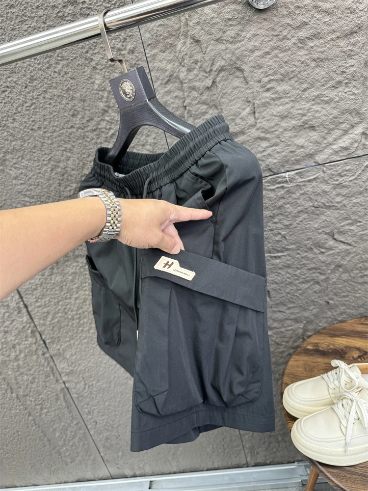 Svip americano sle workwear orts masculino verão cor pura confortável solto em linha reta casual cinco quartos calças na moda