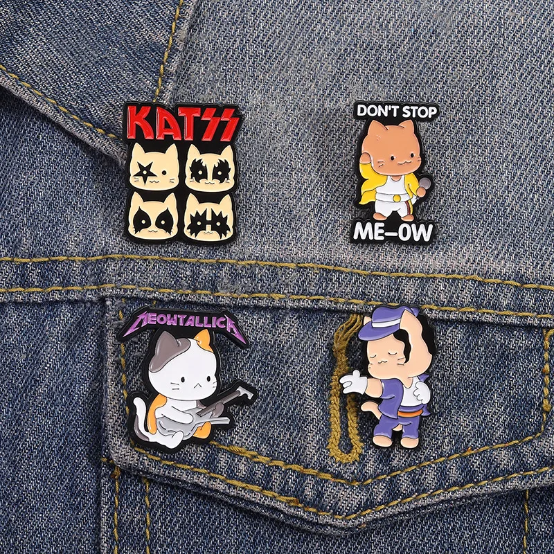 Lapel Pin Cartoon Bracelet Guitar Singing Rock Cat Band Cute Metal Badge Jewelry Medal Badge Metal Enamel Pins Brooch on Clothes